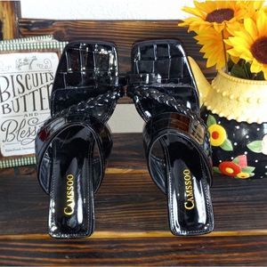 CAMSOO PEEP TOE AND SLIDE MULES